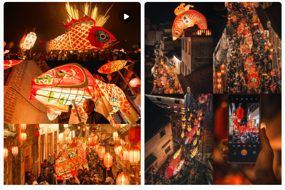 魚燈相關(guān)視頻、圖片獲得數(shù)萬點(diǎn)贊。社交媒體截圖